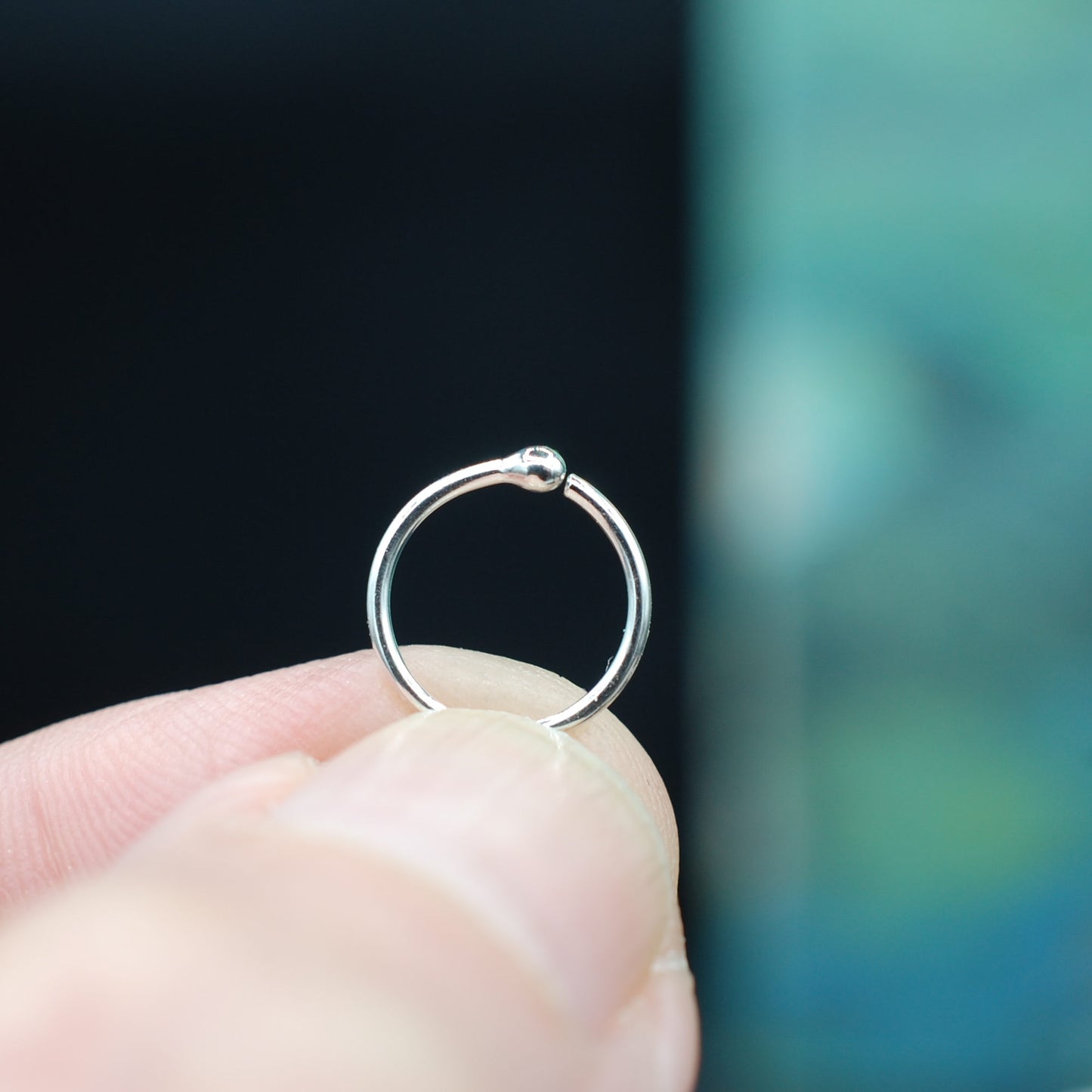 Silver Nose Ring Hoop Budded Style