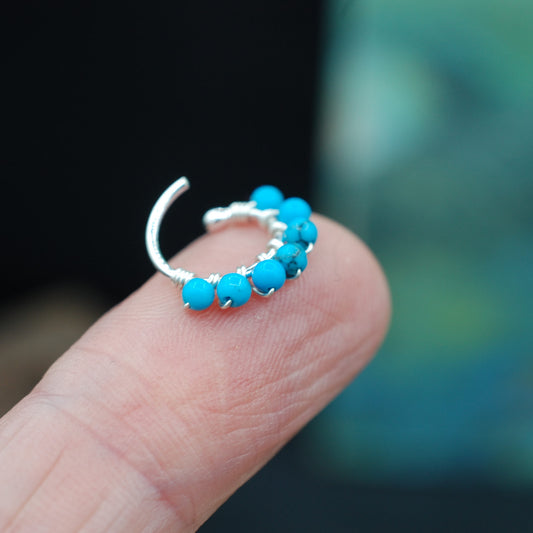 Nickel free nose ring in silver with turquoise beads