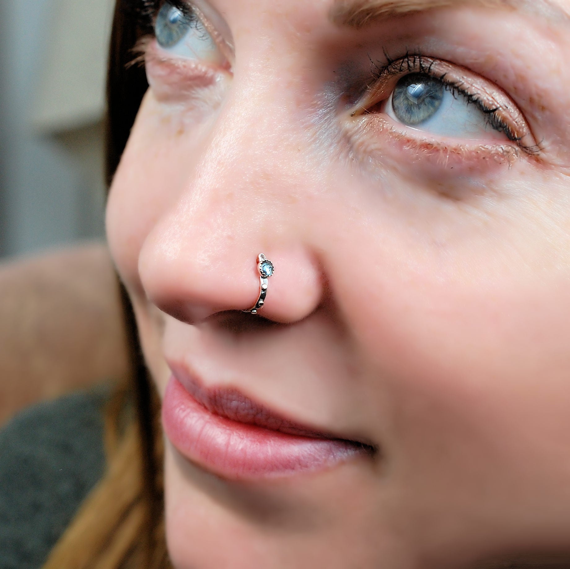 blue topaz nose ring cuff