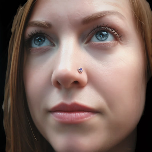 Lapis nose stud in Sterling silver on a model