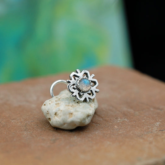 labradorite and sterling snowflake nose stud