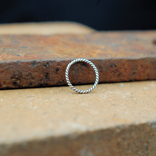 minimalist twisted silver nose ring hoop