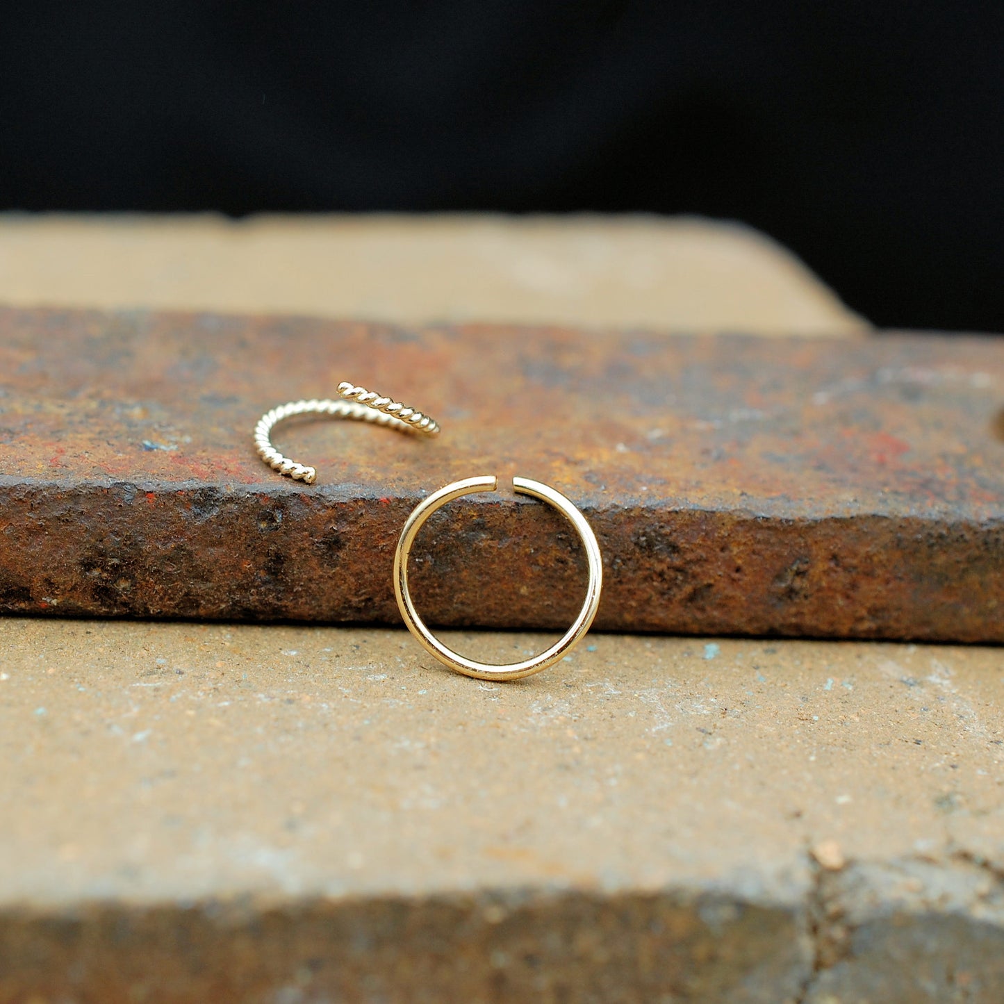 gold nose ring set shown open in endless ring style