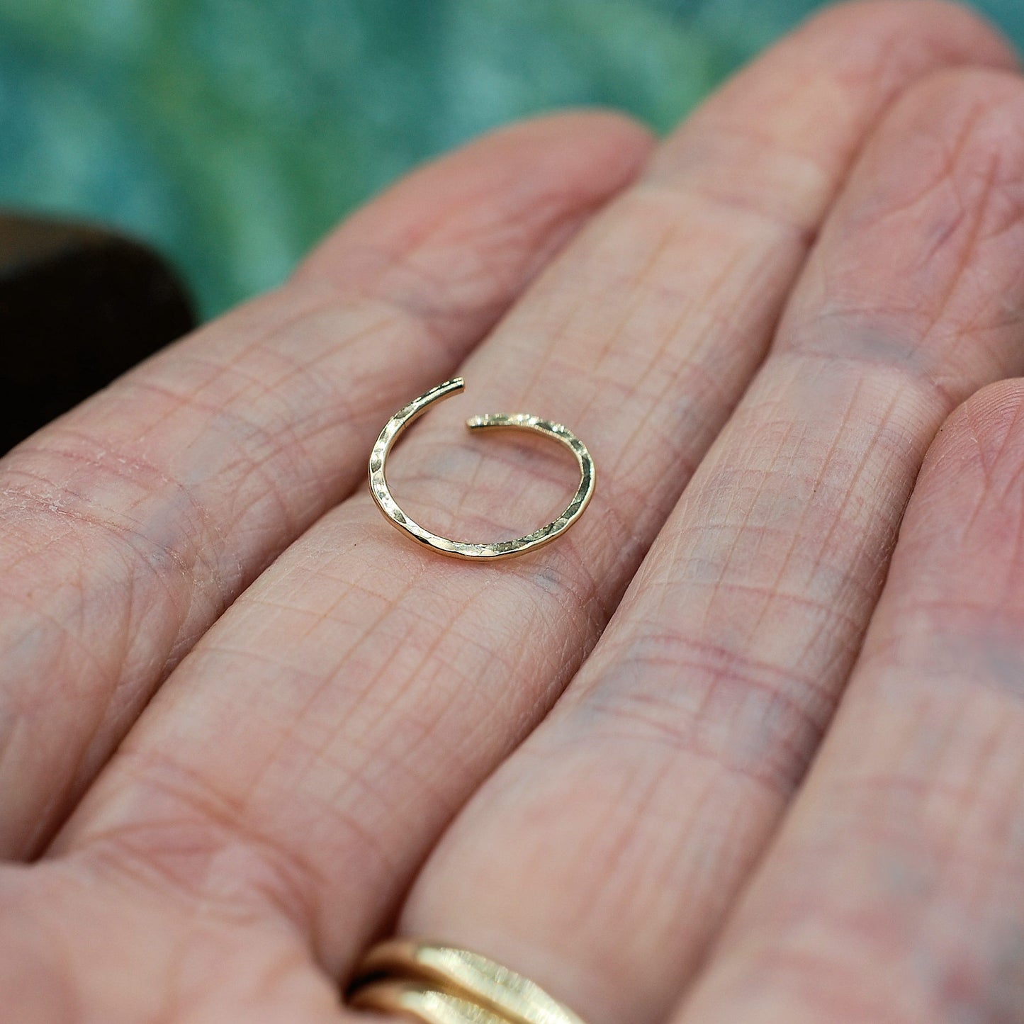 yellow gold nose ring hammered