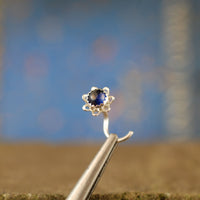 sterling silver flower nose stud with sapphire