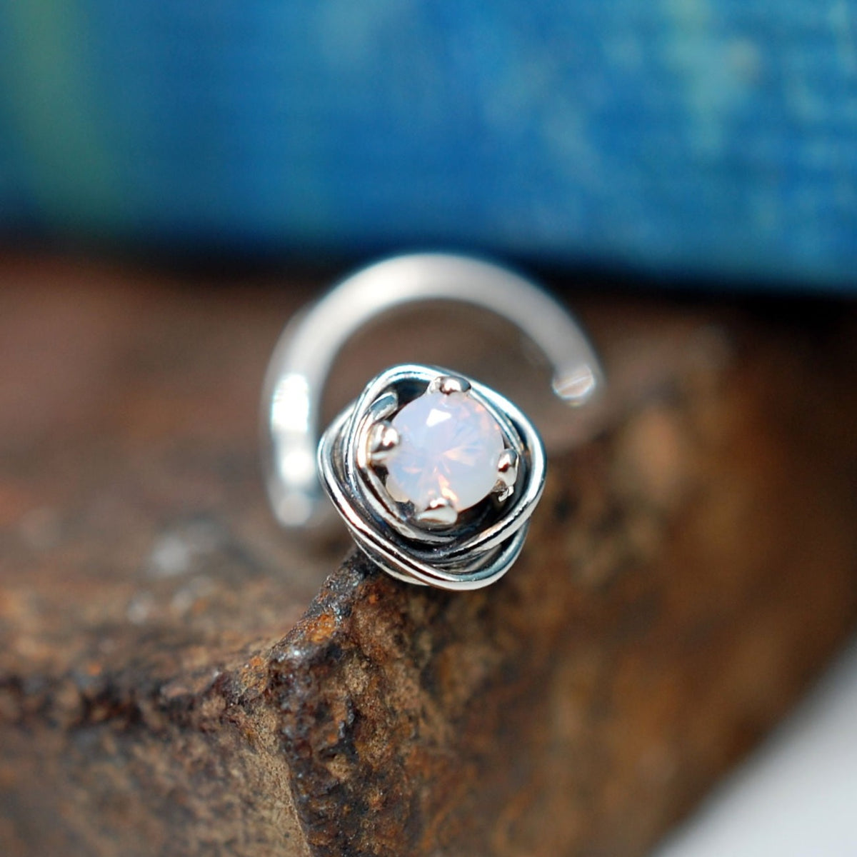 pink opal nose stud