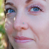 dainty emerald nose stud in yellow gold