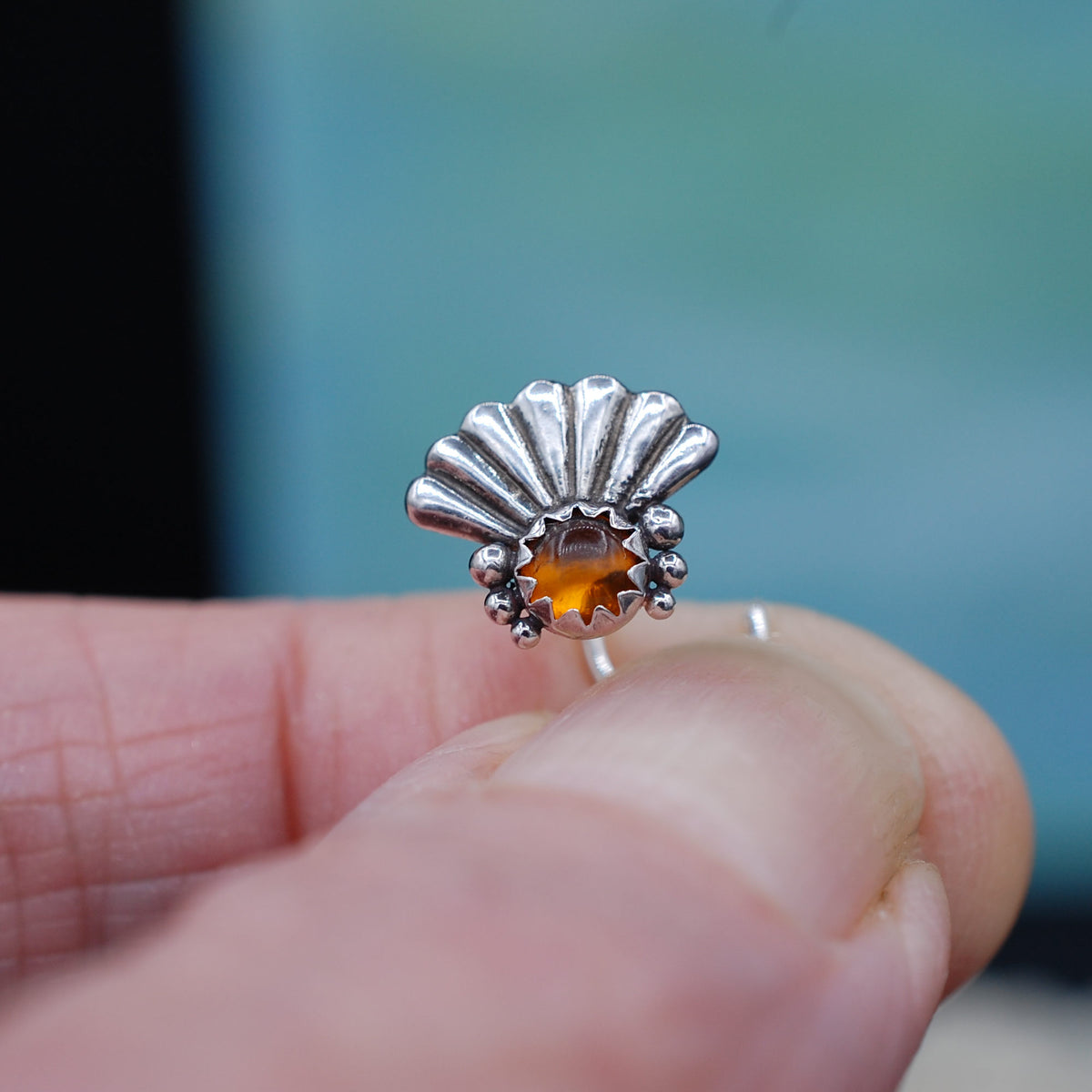 silver and amber nose ring