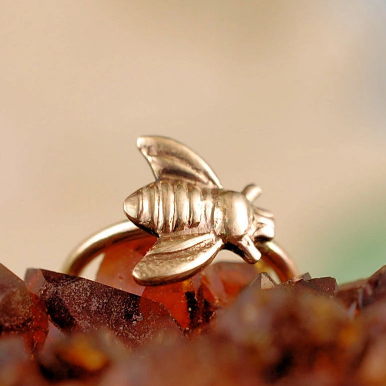 dainty bee nose ring in 14 karat yellow gold