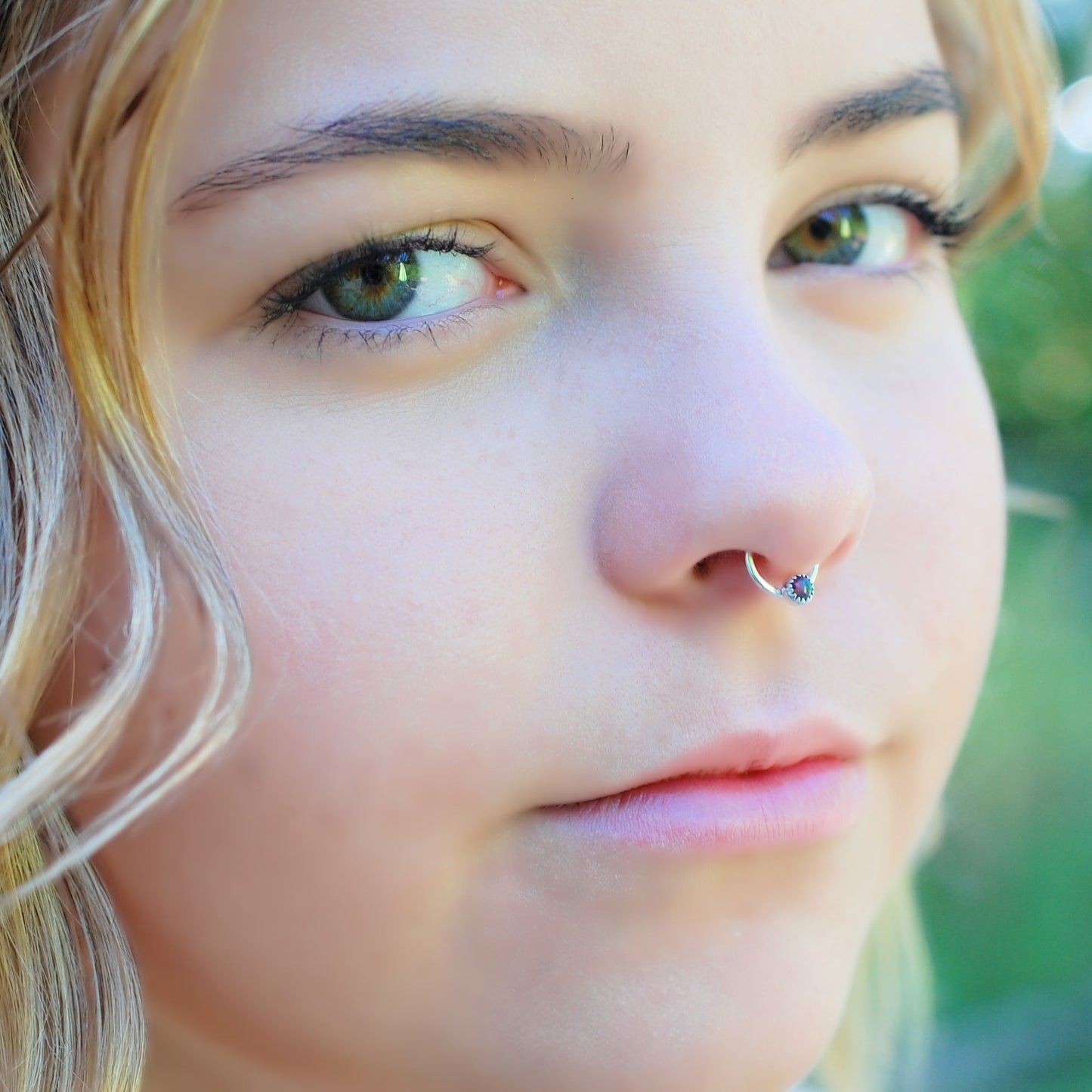 handmade black opal nose ring