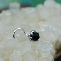 black onyx and silver nose stud