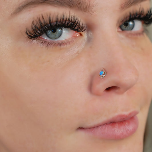 blue opal lotus sterling silver nose stud