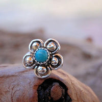 turquoise and sterling silver nose stud with flower filigree