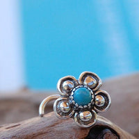 bold sterling silver and turquoise nose stud