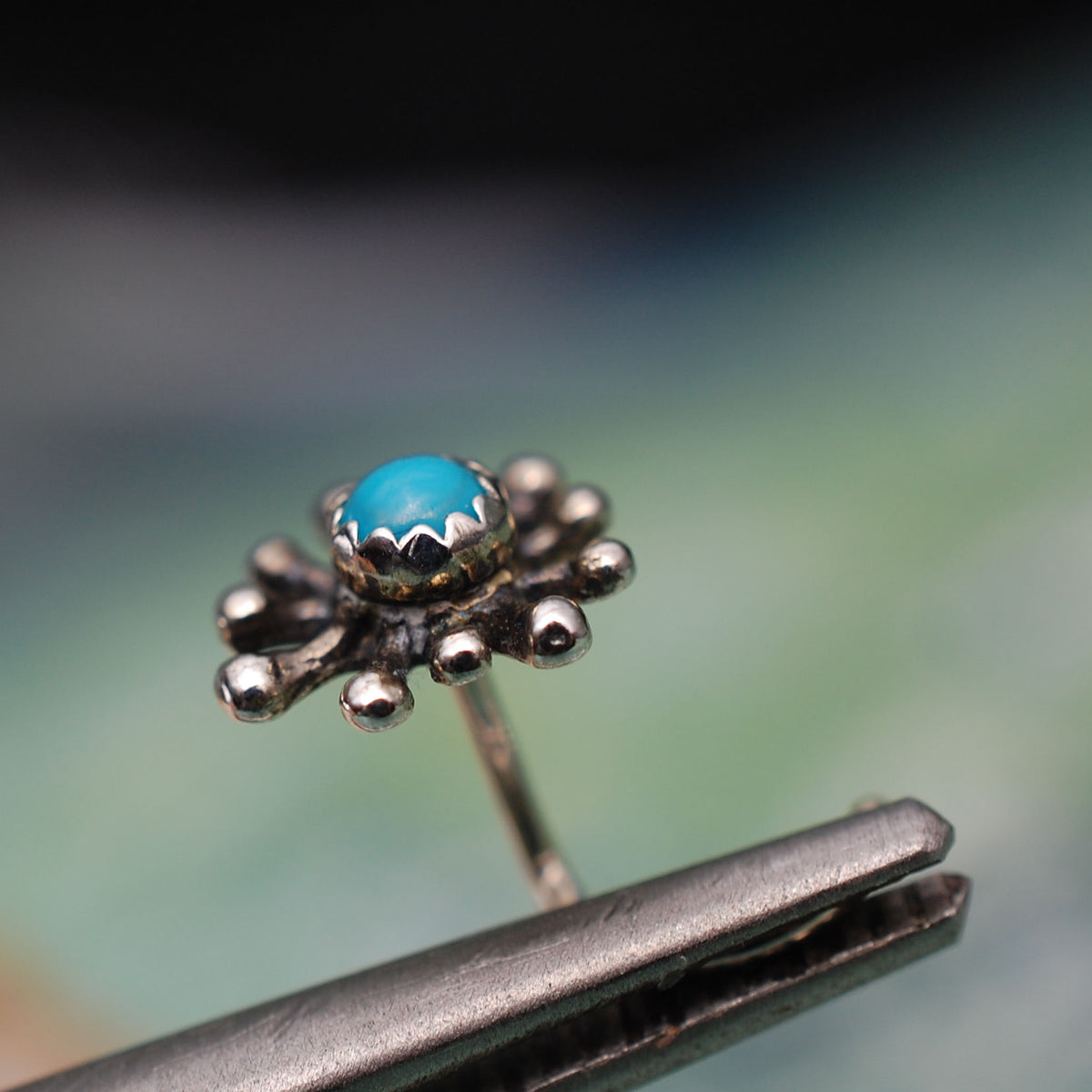nose stud with silver and turquoise