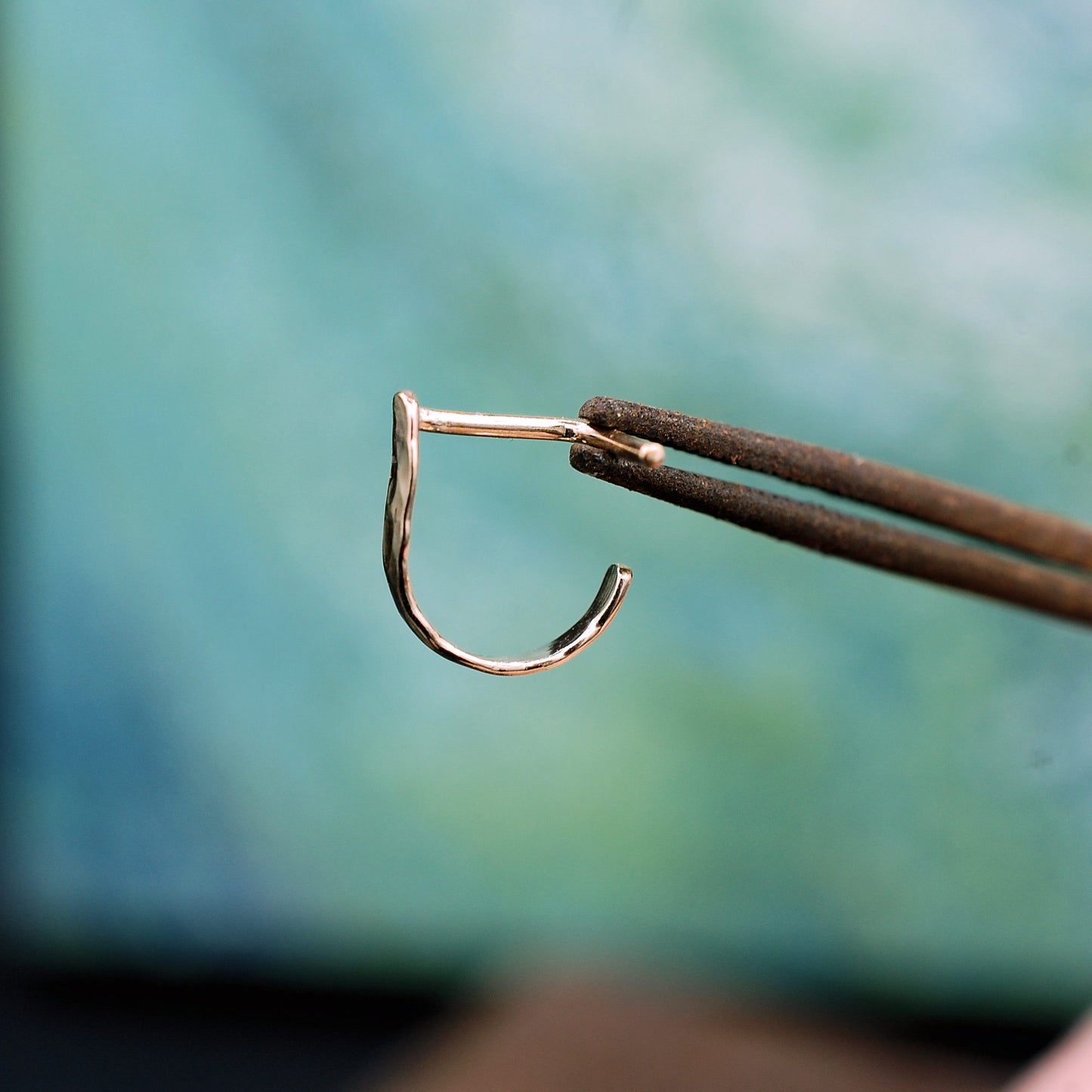 gold hammered nose hoop
