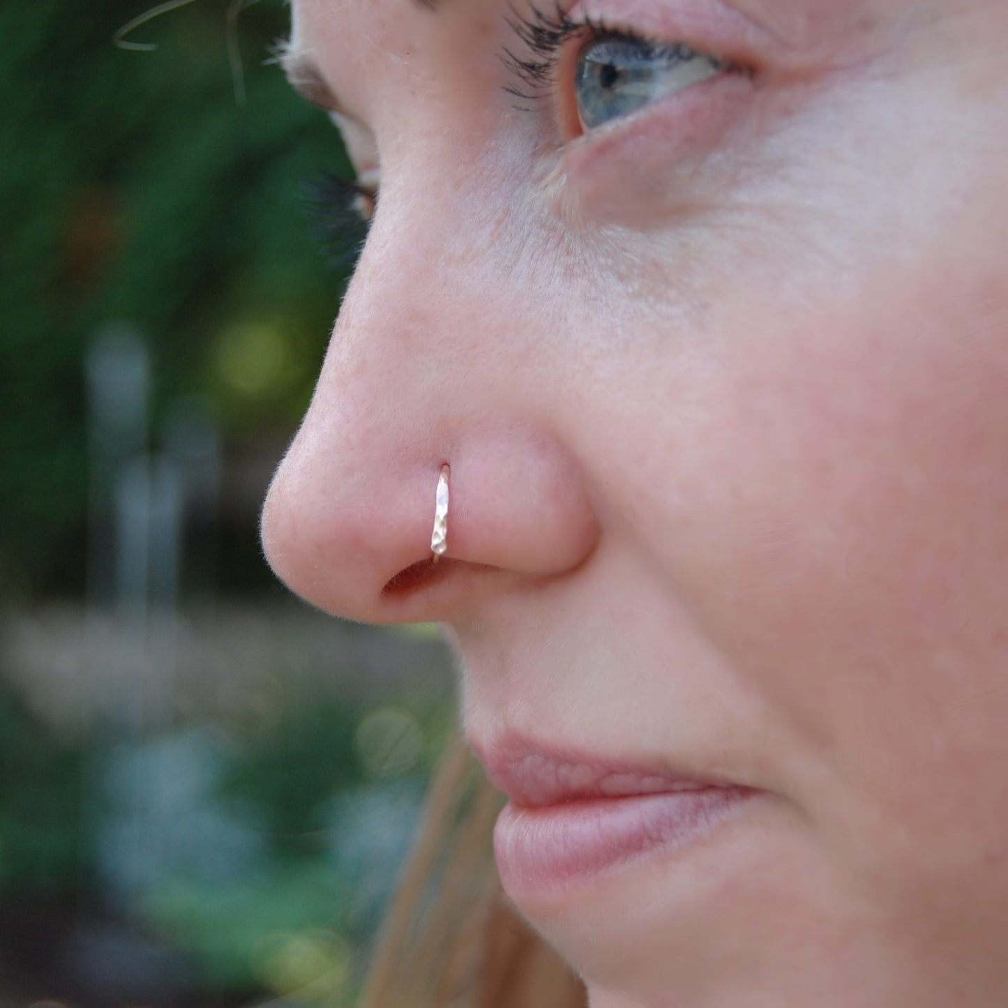 hammered rose gold nose ring flat front