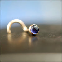yellow gold and iolite nose stud