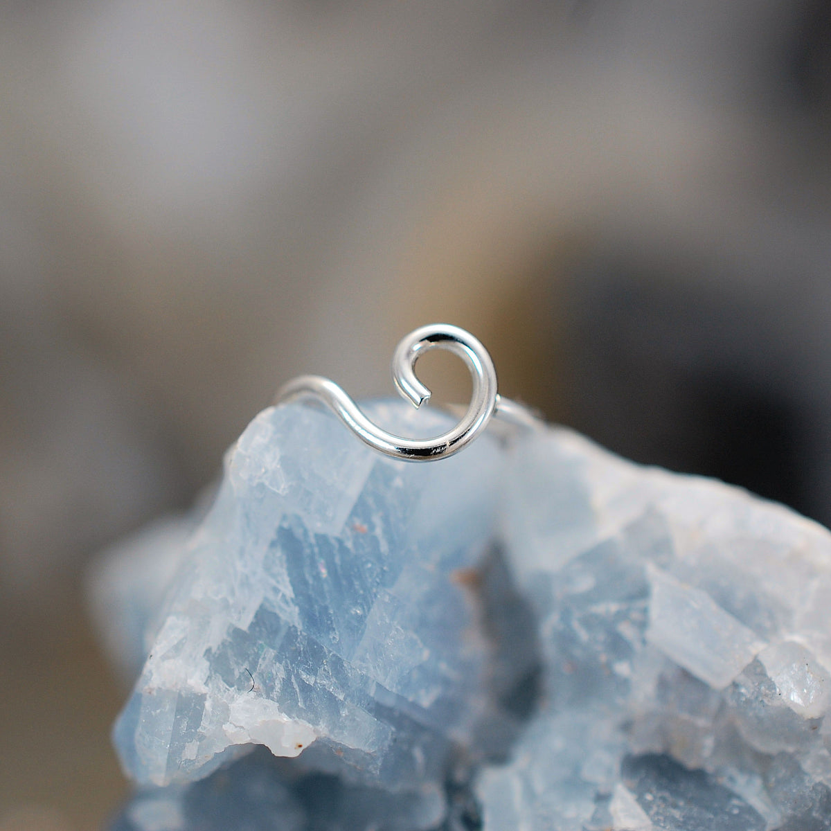 Silver Nose Ring - Organic Open Spiral