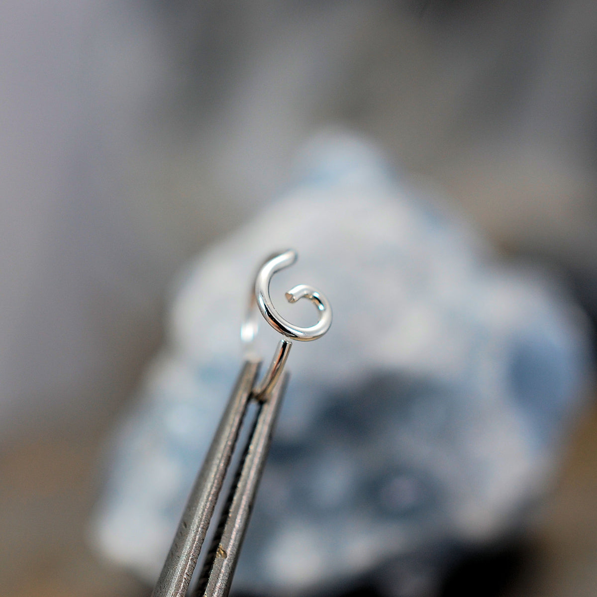 Silver Nose Ring - Organic Open Spiral