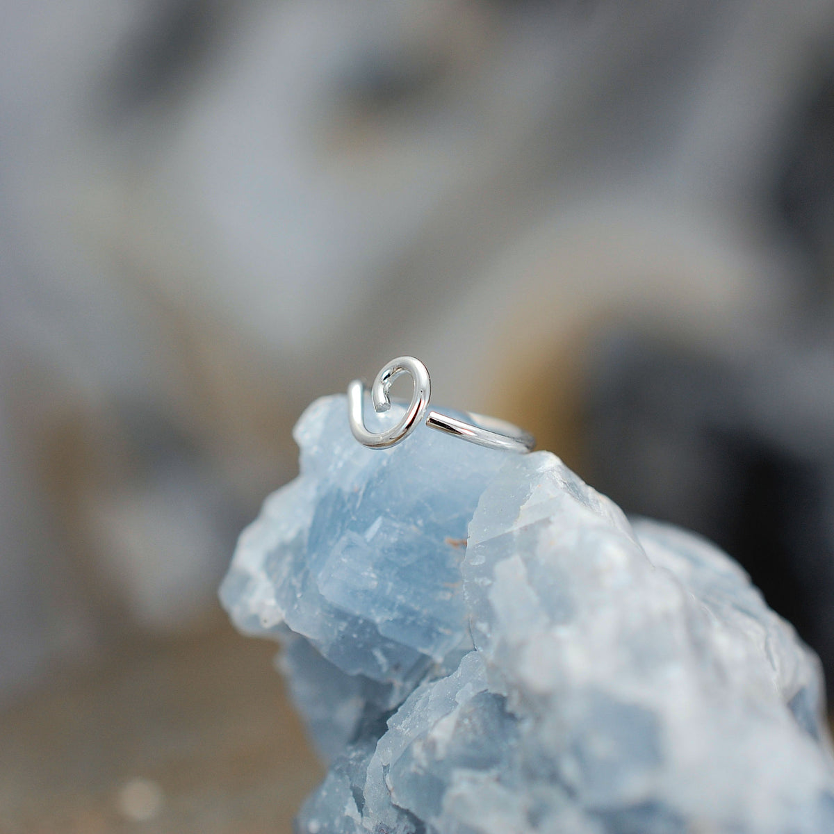 Silver Nose Ring - Organic Open Spiral
