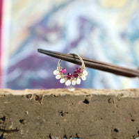 Garnet and Pearl Gold Nose Ring