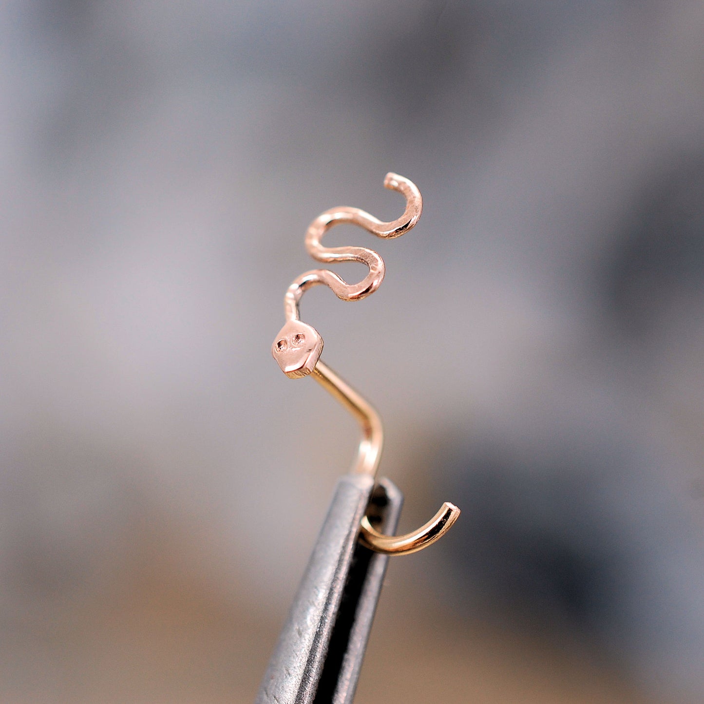 Rose Gold Snake Nose Stud in Solid 14 Karat Gold