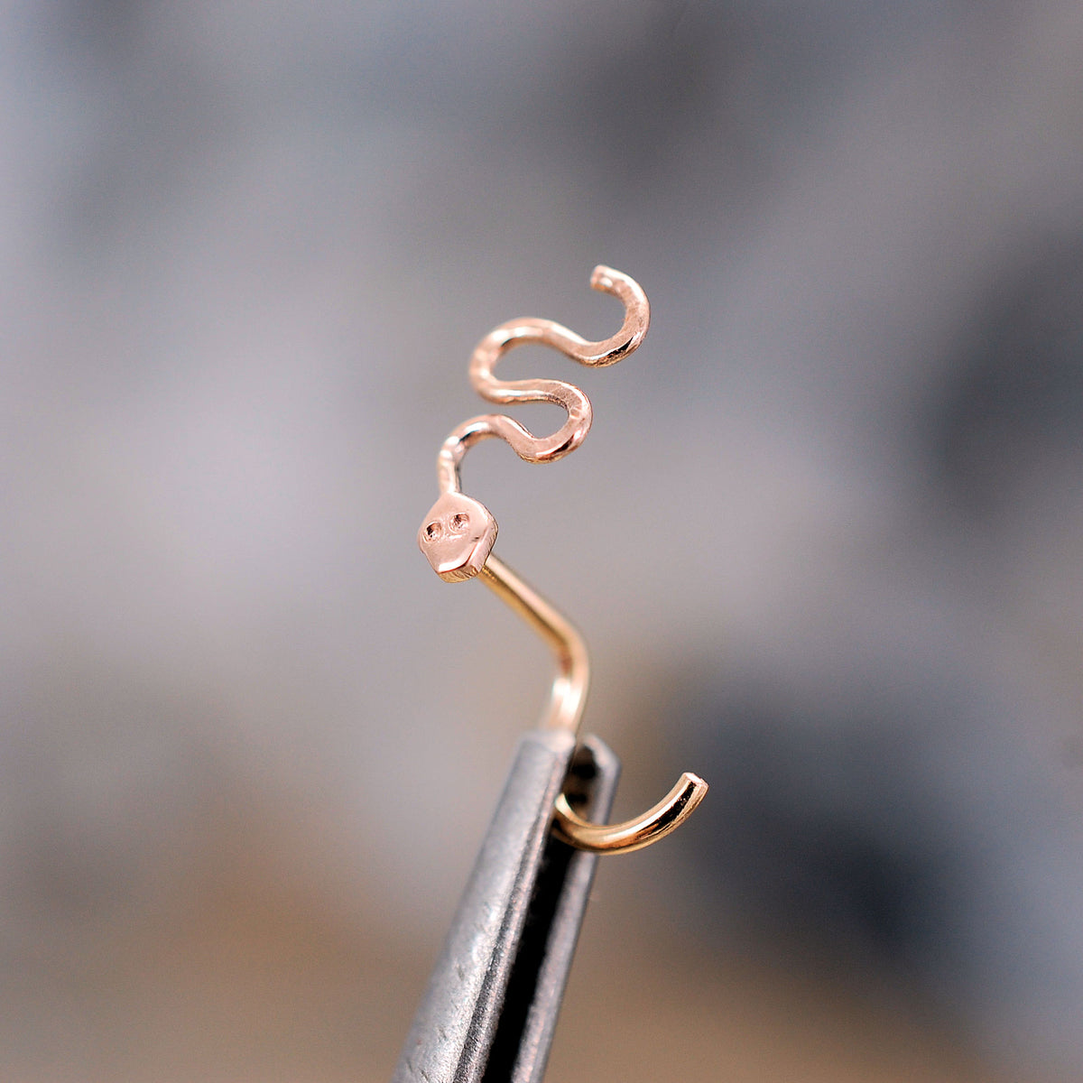 Rose Gold Snake Nose Stud in Solid 14 Karat Gold