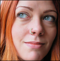 14k rose gold nose ring with green aventurine gemstones wrapped
