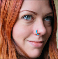 turquoise wrapped 14k rose gold nose ring
