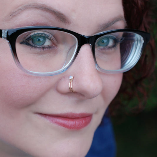 unique 14 karat yellow gold nose stud