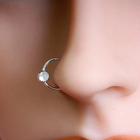 nickel-free sterling silver nose ring with rainbow moonstone