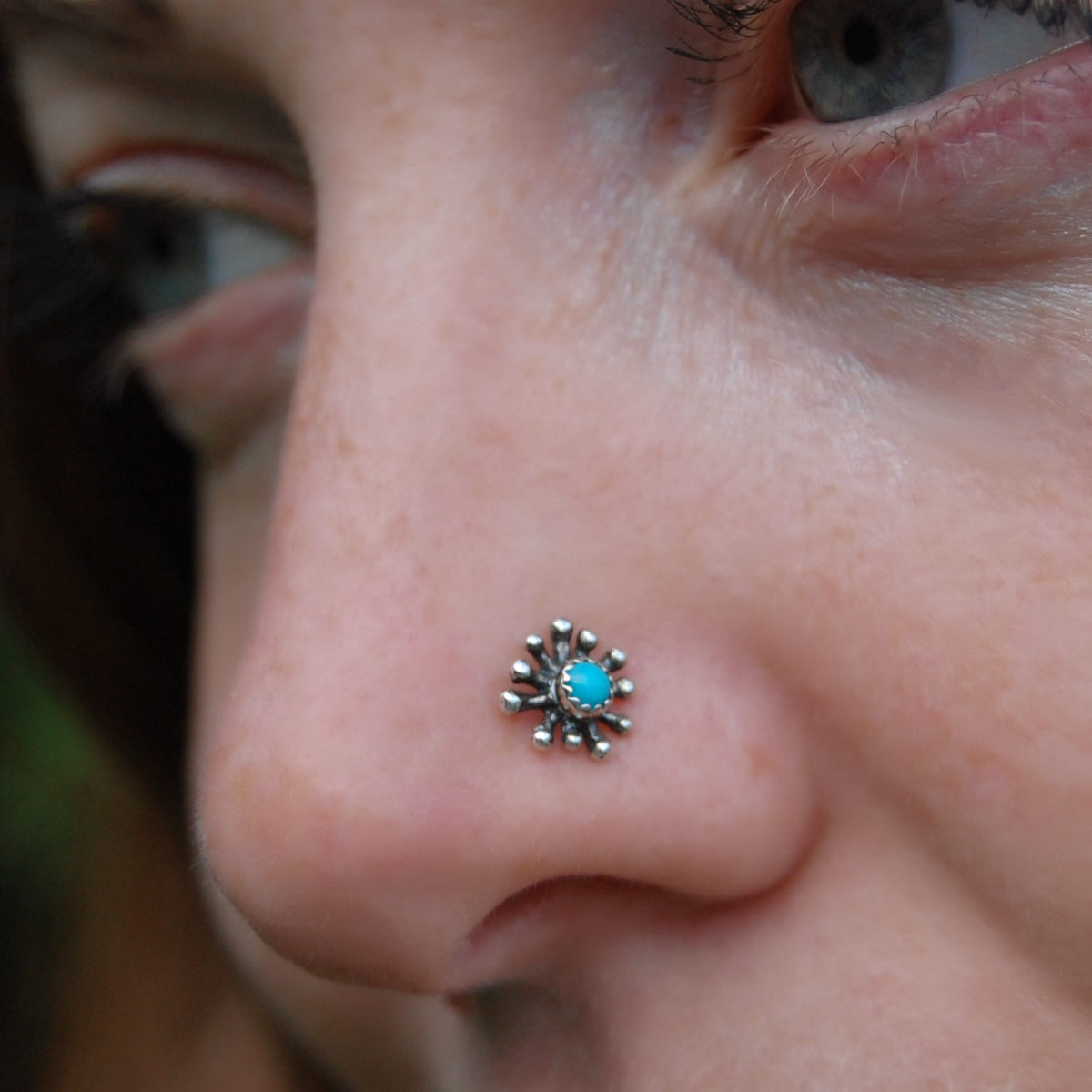 turquoise bold nose stud southwestern silver