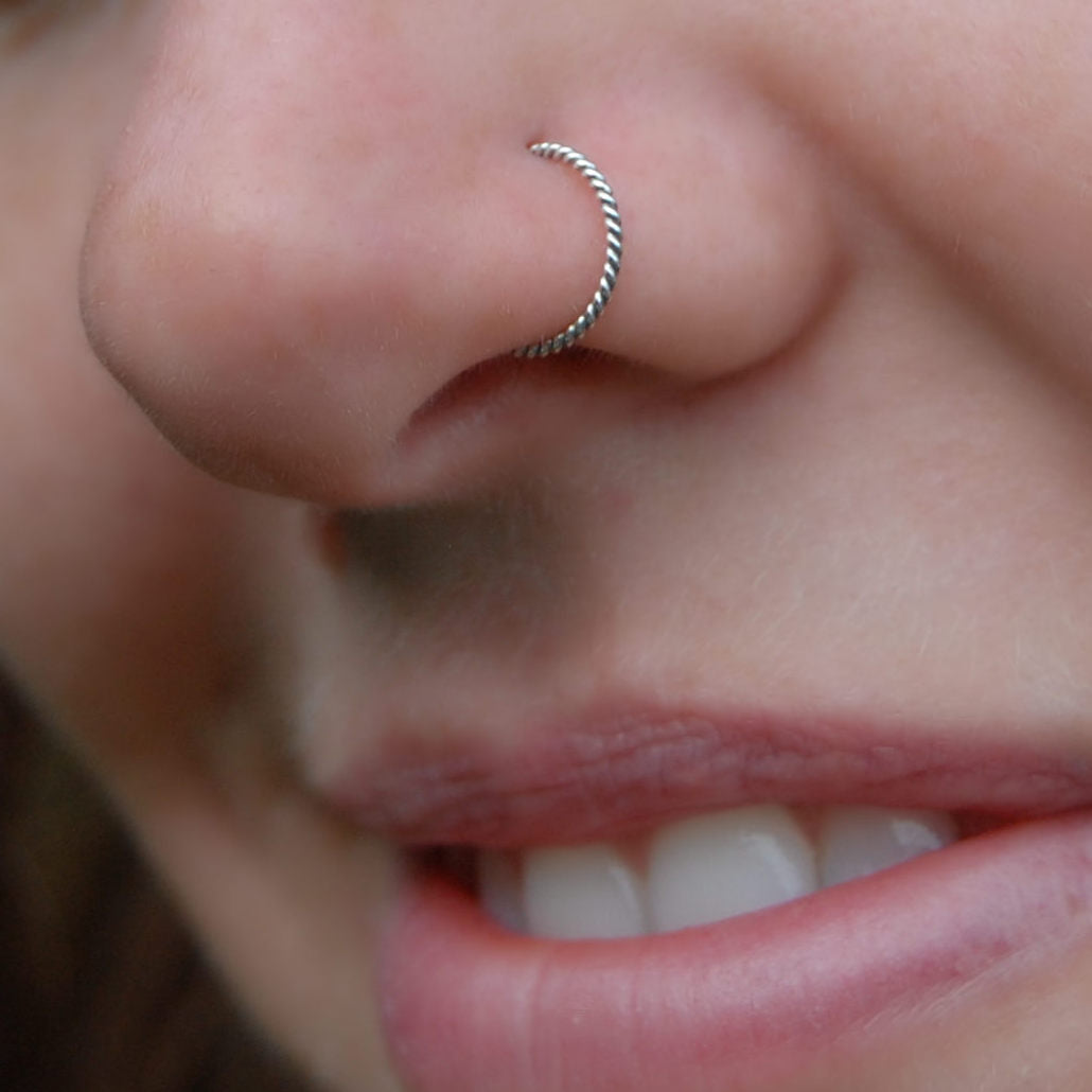 Twisted Silver Nose Ring Handcrafted Hoop – Rock Your Nose