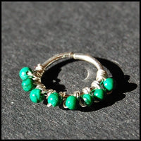 malachite nose ring wrapped with nickel-free sterling silver
