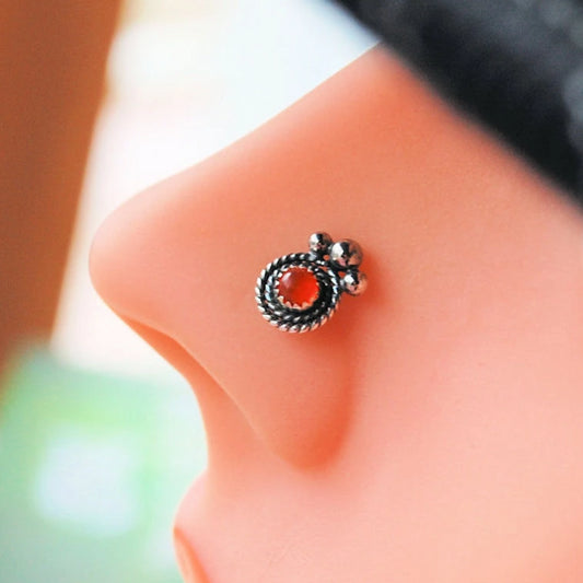 fire opal gemstone in sterling silver nose stud