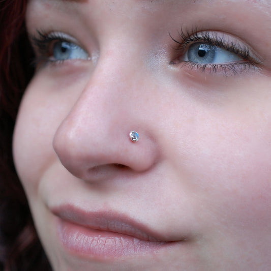 labradorite and sterling silver nose stud