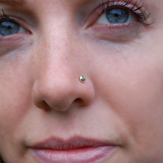 peridot gemstone nose jewelry in nickel-free sterling silver