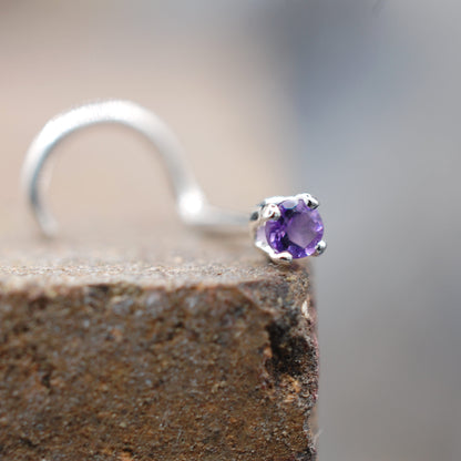 amethyst nose stud silver with 2mm gemstone
