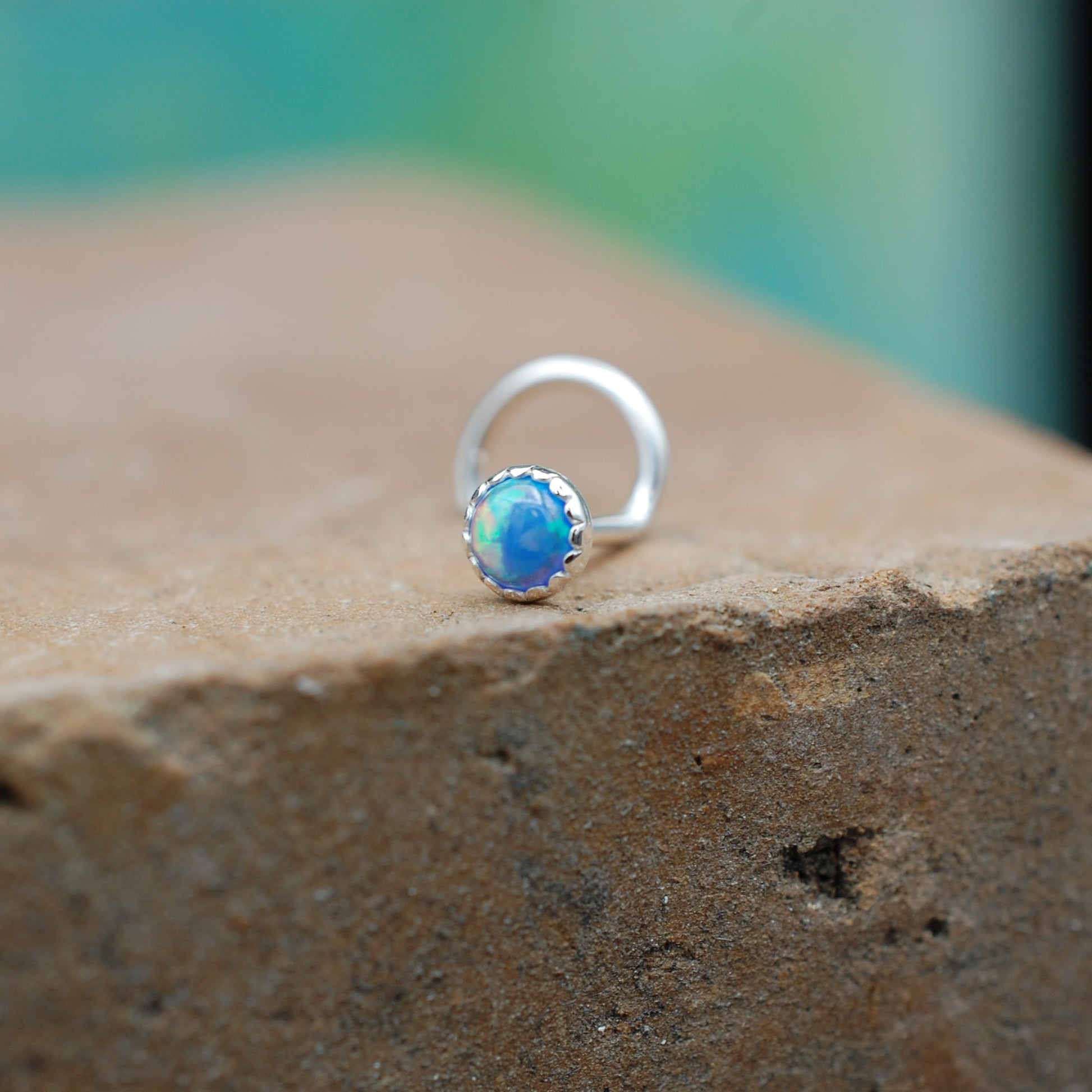 Blue opal nose stud 3mm in sterling