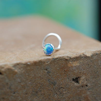 Blue opal nose stud 3mm in sterling