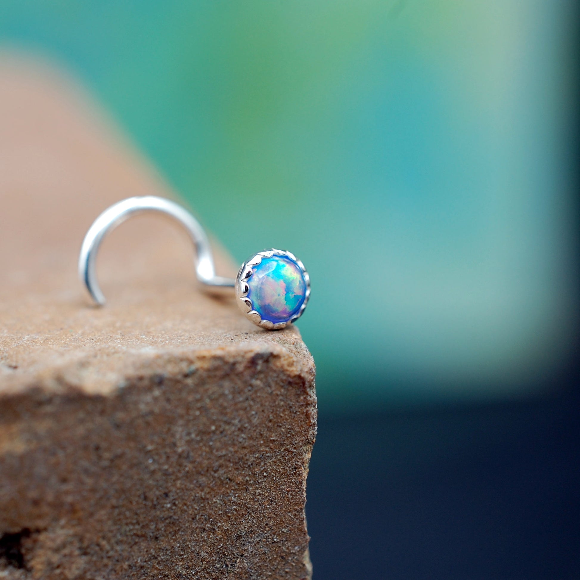 Blue opal nose stud 3mm
