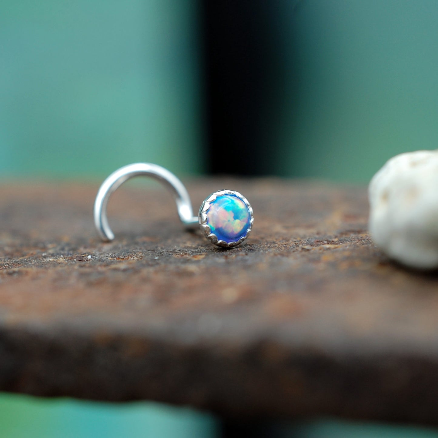 3mm blue opal nose stud 