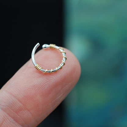 gold wrapped on silver nose ring