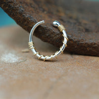 silver nose ring hoop wrapped in gold wire