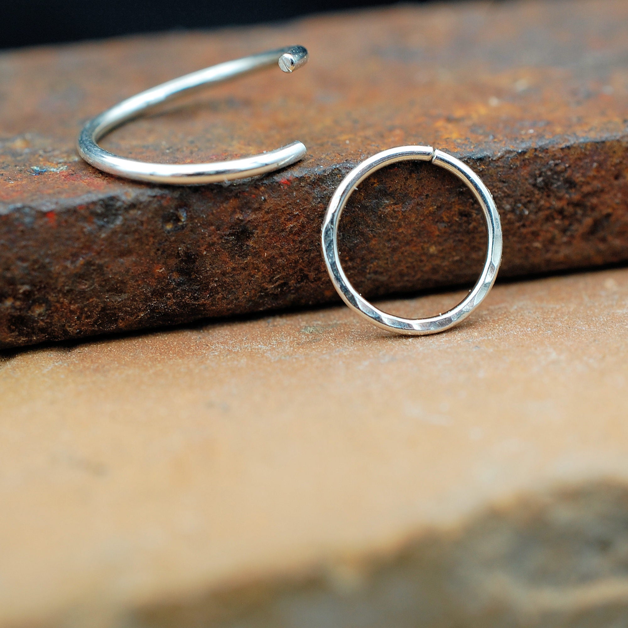 Pair of 2 Silver Nose Rings | Hammered & Sleek – Rock Your Nose Jewelry ...