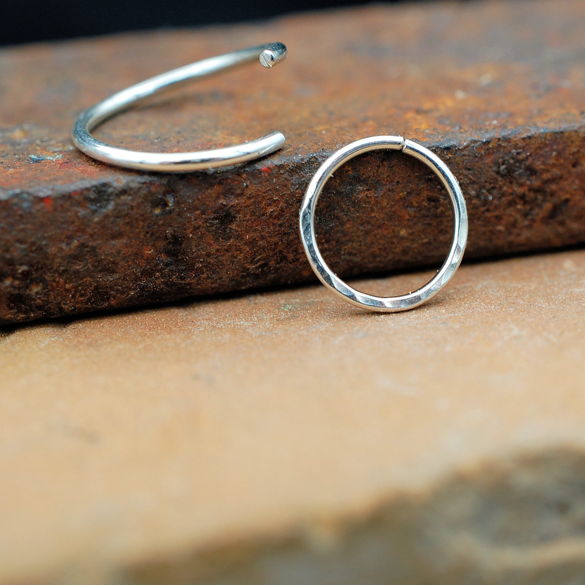 silver nose rings hammered and sleek