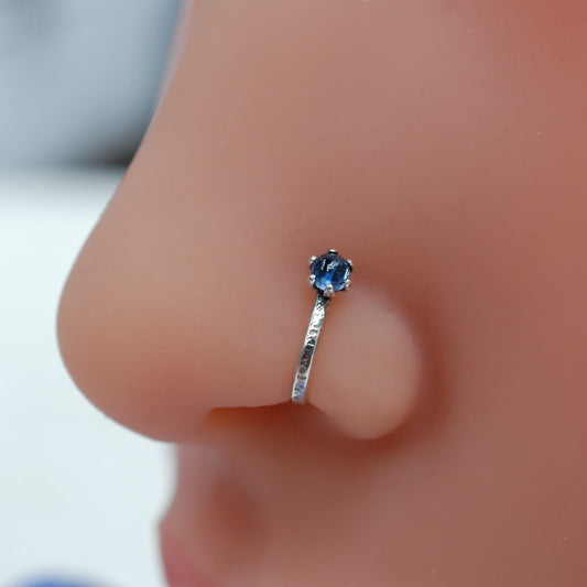 comfort cuff style nose ring with a blue kyanite stone
