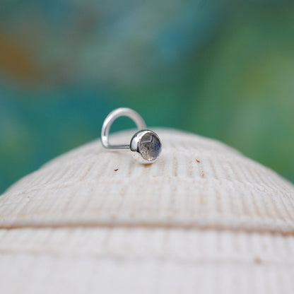 labradorite in silver nose stud 