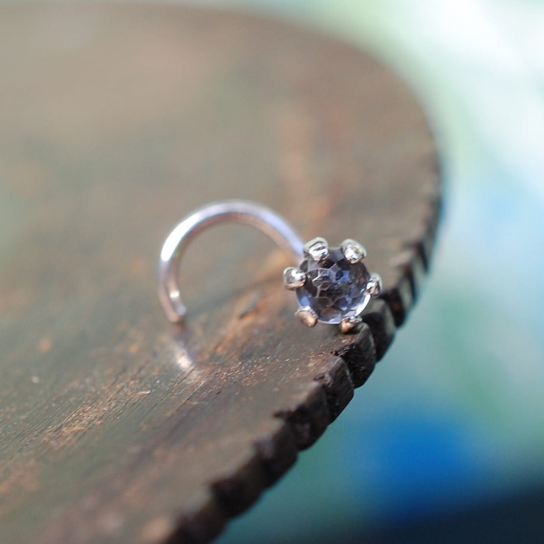 white topaz nose stud with silver setting